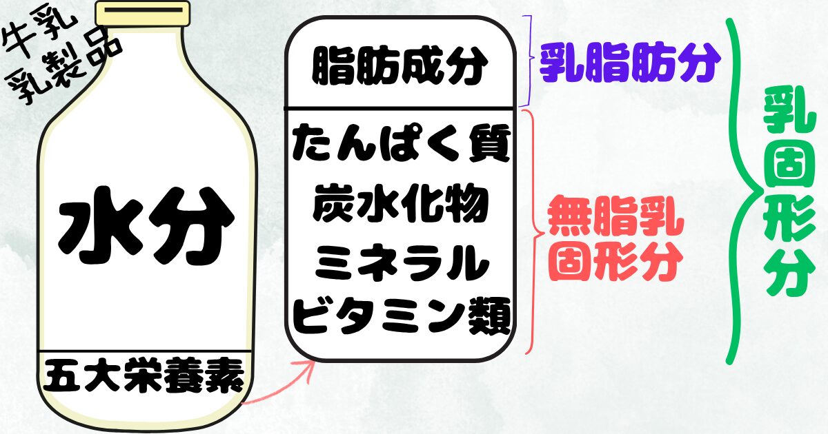 乳脂肪分・無脂乳固形分・乳固形分の関係を表した図