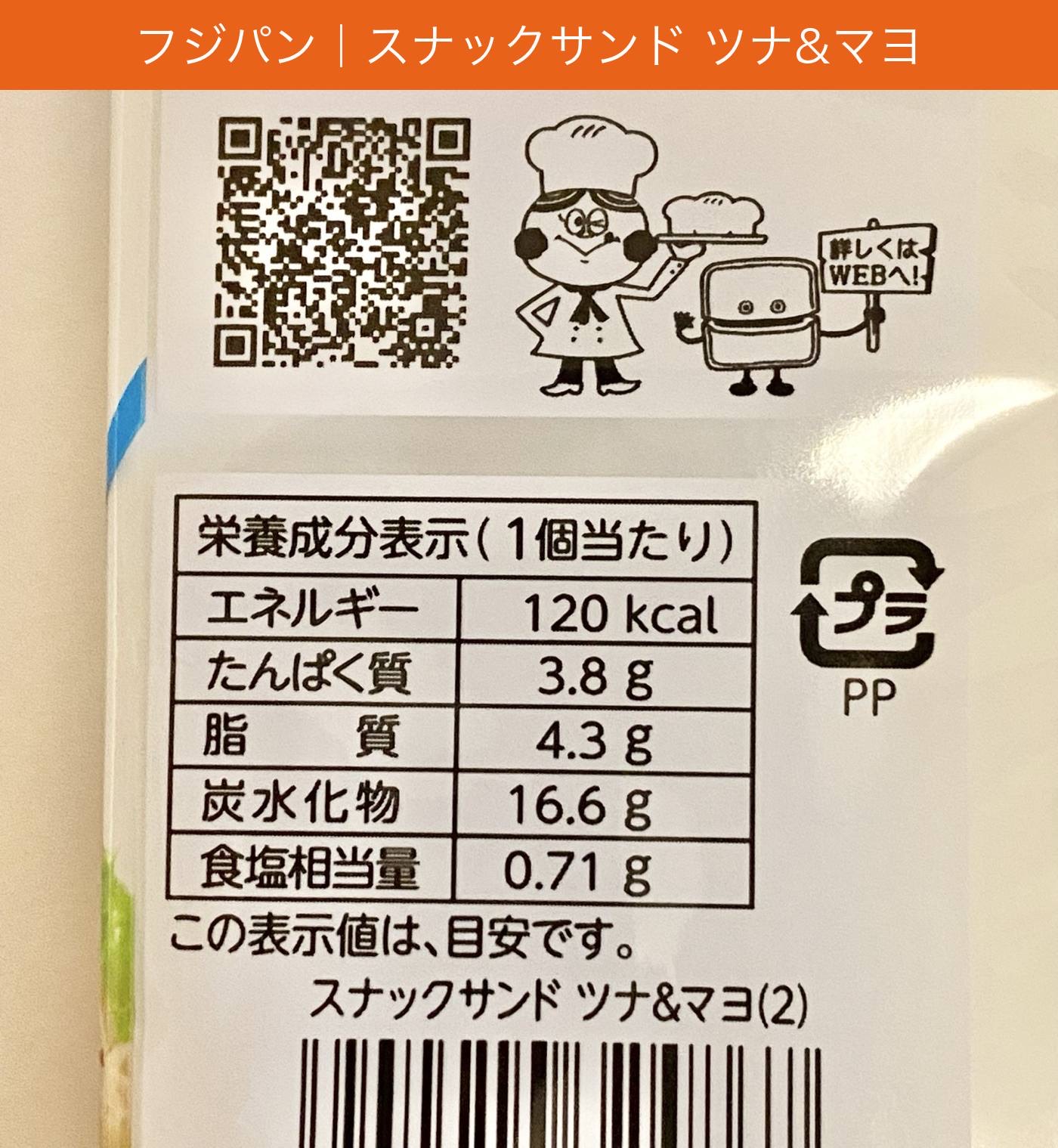 スナックサンド ツナ&マヨ の栄養成分表示