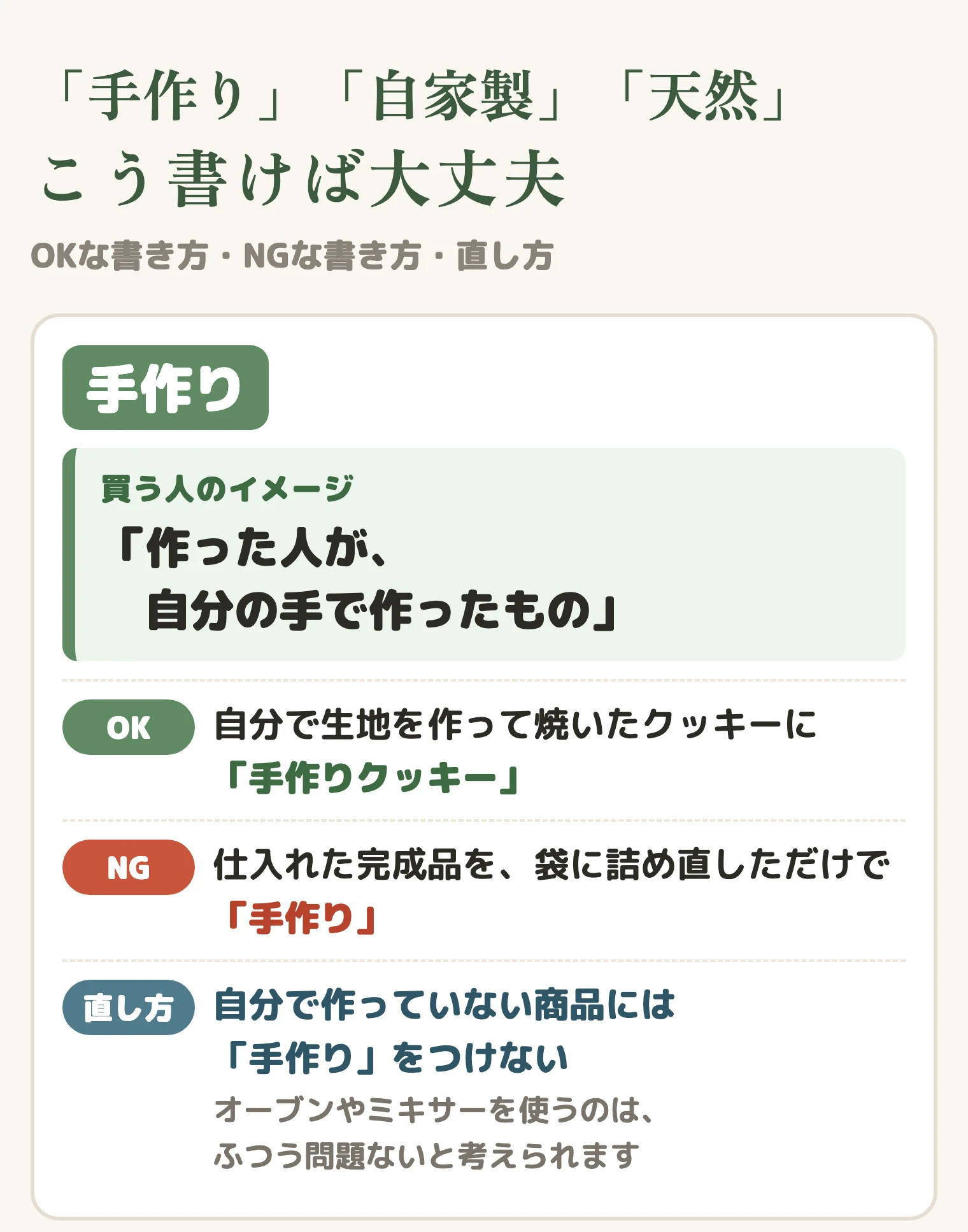 「手作り」の買う人のイメージと、OKな書き方・NGな書き方・直し方